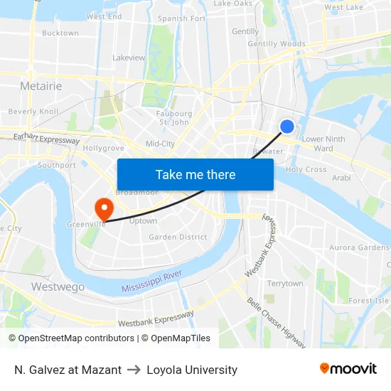 N. Galvez at Mazant to Loyola University map