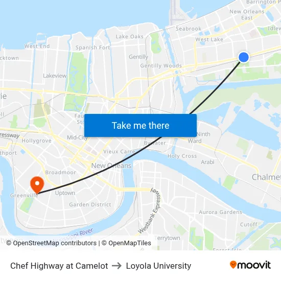 Chef Highway at Camelot to Loyola University map