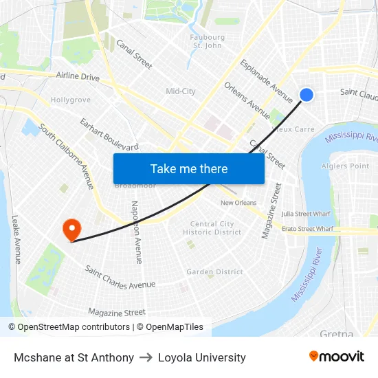 Mcshane at St Anthony to Loyola University map