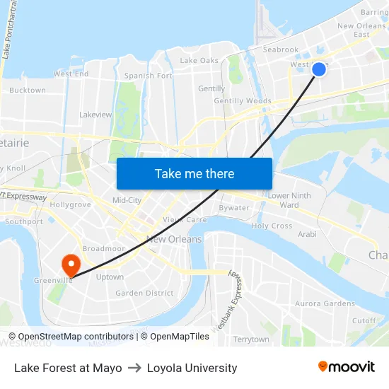 Lake Forest at Mayo to Loyola University map