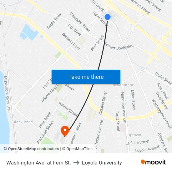Washington Ave. at Fern St. to Loyola University map
