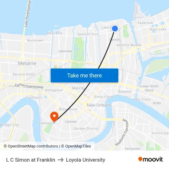 L C Simon at Franklin to Loyola University map