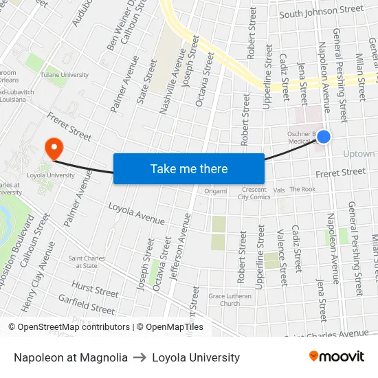 Napoleon at Magnolia to Loyola University map