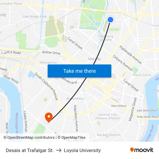 Desaix at Trafalgar St. to Loyola University map