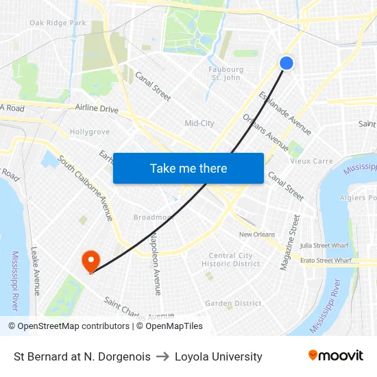 St Bernard at N. Dorgenois to Loyola University map