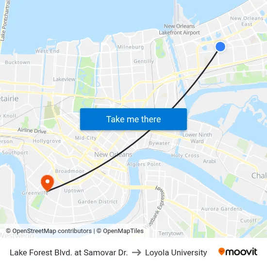 Lake Forest Blvd. at Samovar Dr. to Loyola University map