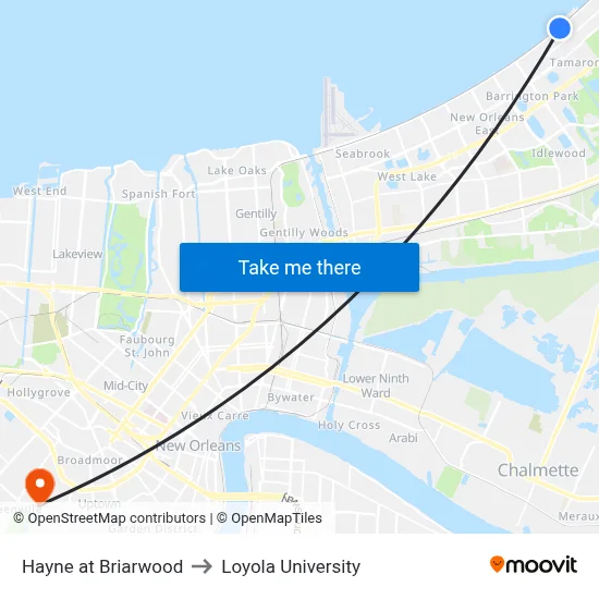 Hayne at Briarwood to Loyola University map