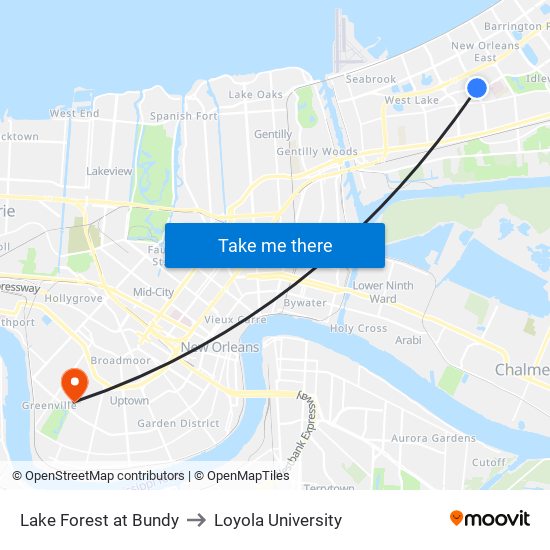 Lake Forest at Bundy to Loyola University map