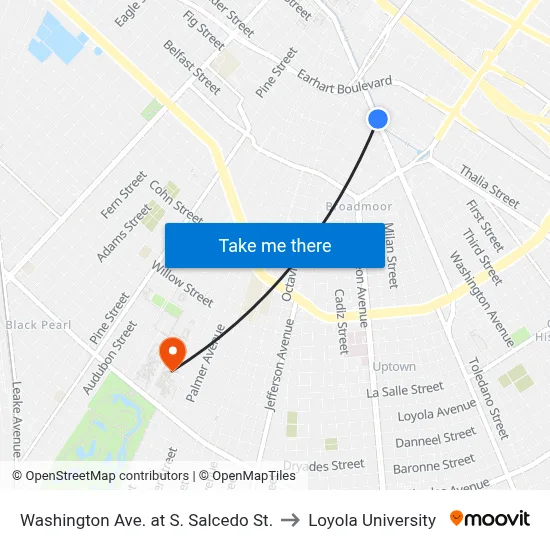 Washington Ave. at S. Salcedo St. to Loyola University map