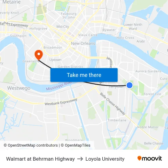 Walmart at Behrman Highway to Loyola University map