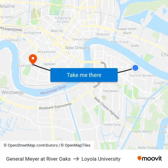 General Meyer at River Oaks to Loyola University map