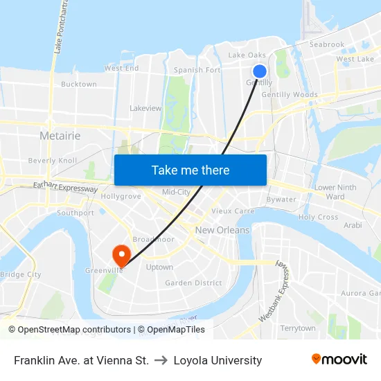 Franklin Ave. at Vienna St. to Loyola University map