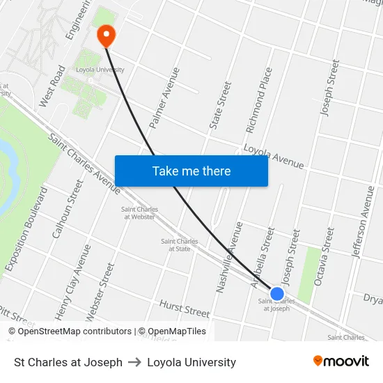St Charles at Joseph to Loyola University map