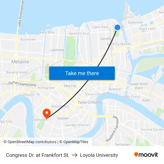 Congress Dr. at Frankfort St. to Loyola University map