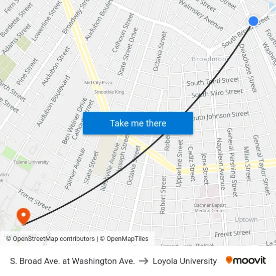 S. Broad Ave. at Washington Ave. to Loyola University map