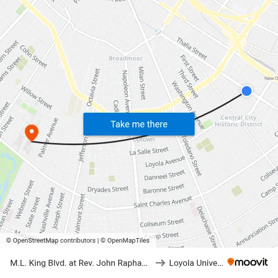 M.L. King Blvd. at Rev. John Raphael Jr. Way to Loyola University map