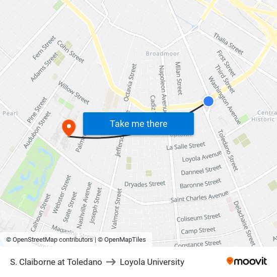 S. Claiborne at Toledano to Loyola University map