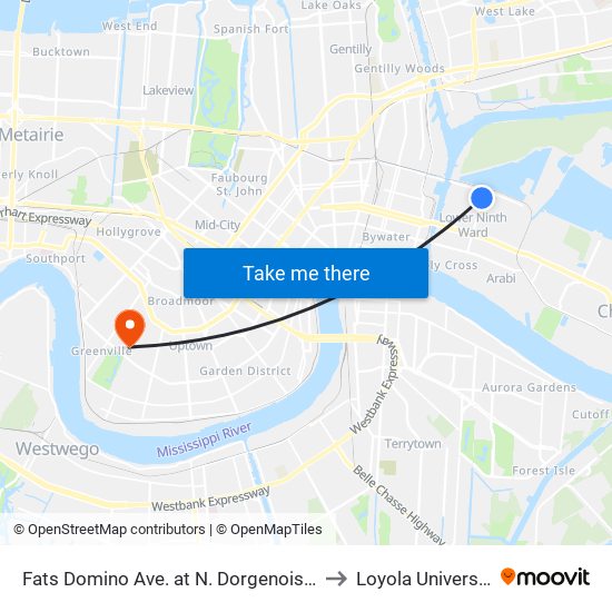 Fats Domino Ave. at N. Dorgenois St. to Loyola University map