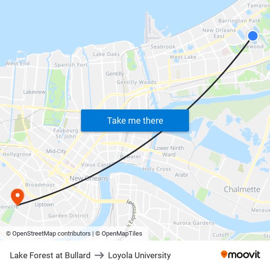 Lake Forest at Bullard to Loyola University map