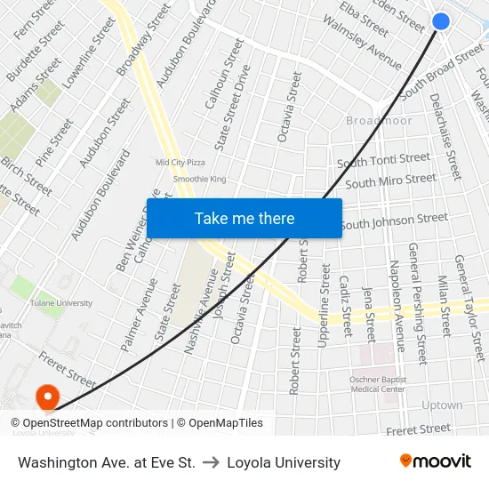 Washington Ave. at Eve St. to Loyola University map