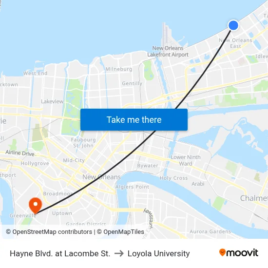Hayne Blvd. at Lacombe St. to Loyola University map