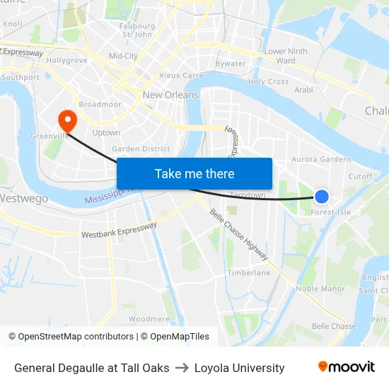 General Degaulle at Tall Oaks to Loyola University map