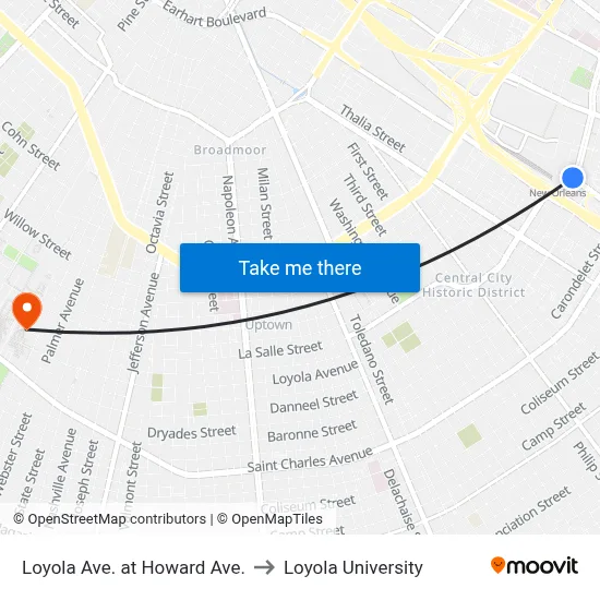 Loyola Ave. at Howard Ave. to Loyola University map