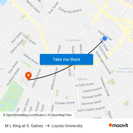 M L King at S. Galvez to Loyola University map