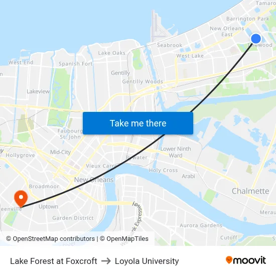 Lake Forest at Foxcroft to Loyola University map