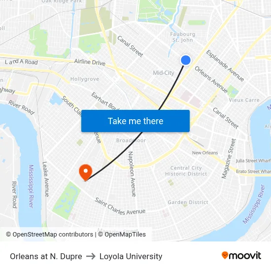 Orleans at N. Dupre to Loyola University map