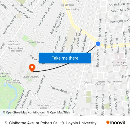 S. Claiborne Ave. at Robert St. to Loyola University map