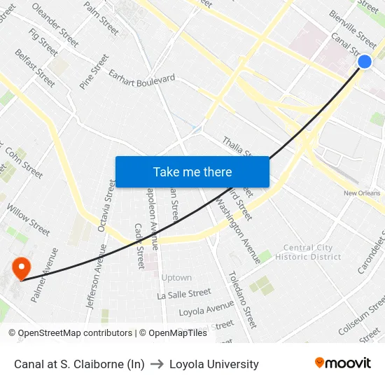 Canal at S. Claiborne (In) to Loyola University map