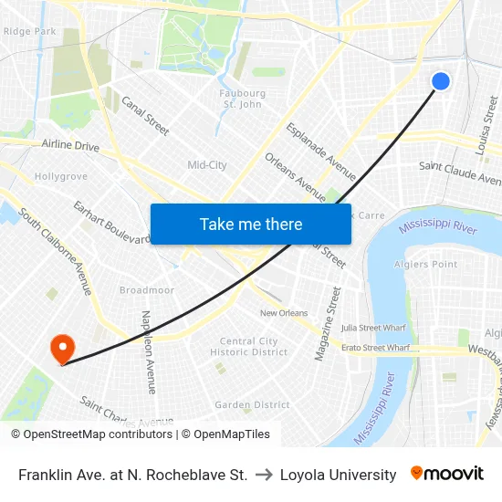 Franklin Ave. at N. Rocheblave St. to Loyola University map