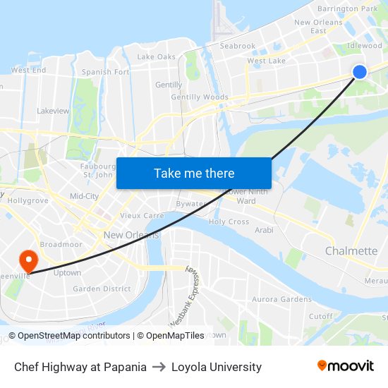 Chef Highway at Papania to Loyola University map