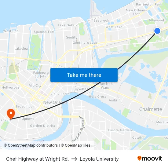 Chef Highway at Wright Rd. to Loyola University map