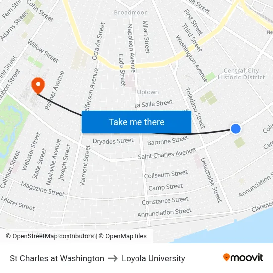 St Charles at Washington to Loyola University map