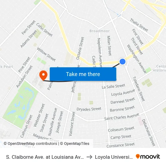 S. Claiborne Ave. at Louisiana Ave. to Loyola University map