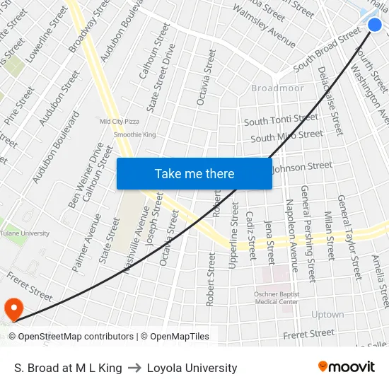 S. Broad at M L King to Loyola University map