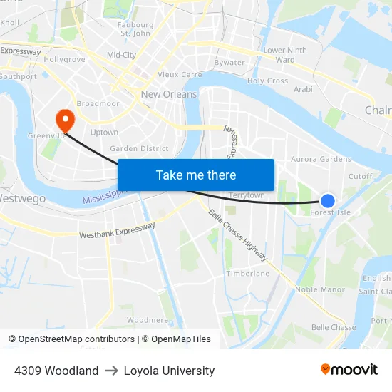 4309 Woodland to Loyola University map