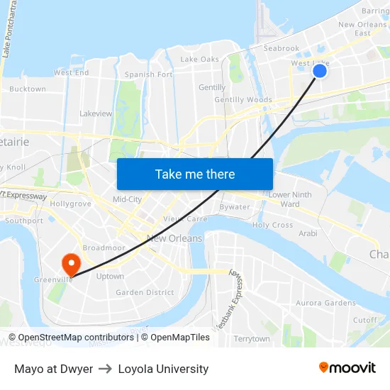 Mayo at Dwyer to Loyola University map