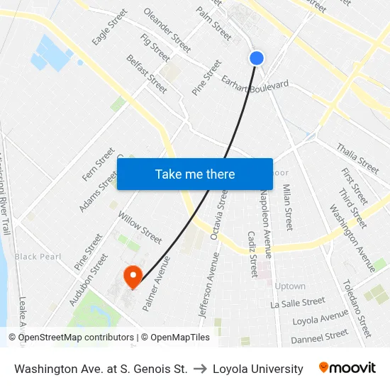 Washington Ave. at S. Genois St. to Loyola University map