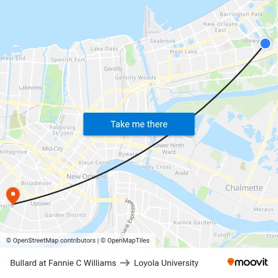 Bullard at Fannie C Williams to Loyola University map