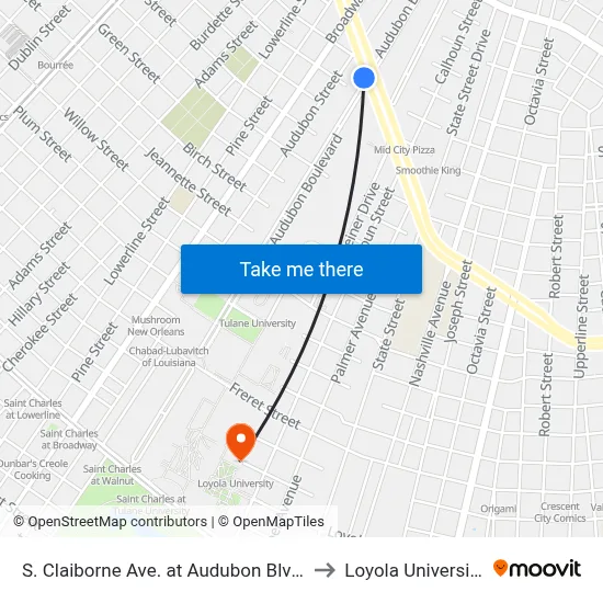 S. Claiborne Ave. at Audubon Blvd. to Loyola University map