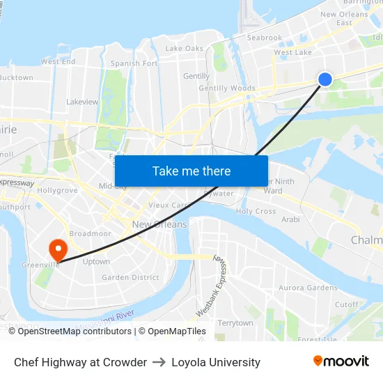 Chef Highway at Crowder to Loyola University map