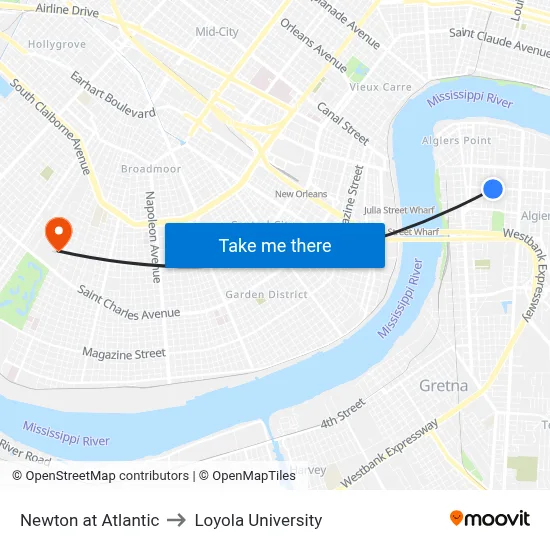 Newton at Atlantic to Loyola University map