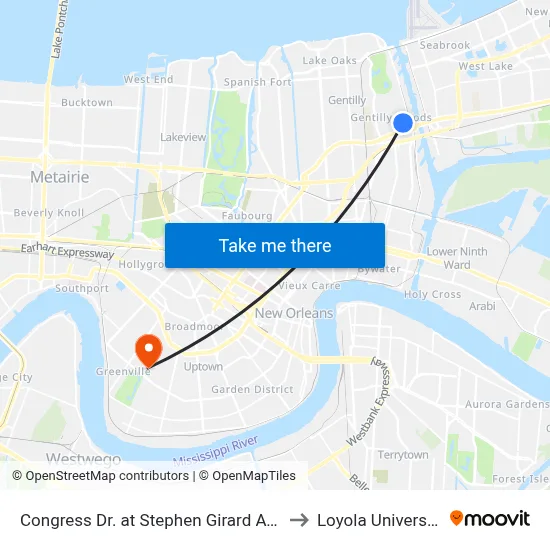 Congress Dr. at Stephen Girard Ave. to Loyola University map