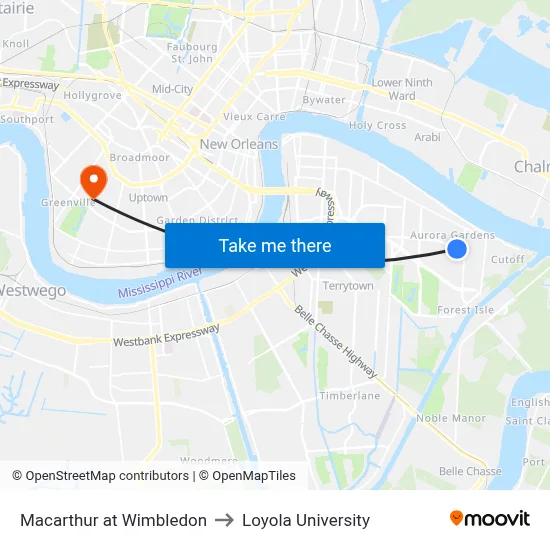 Macarthur at Wimbledon to Loyola University map