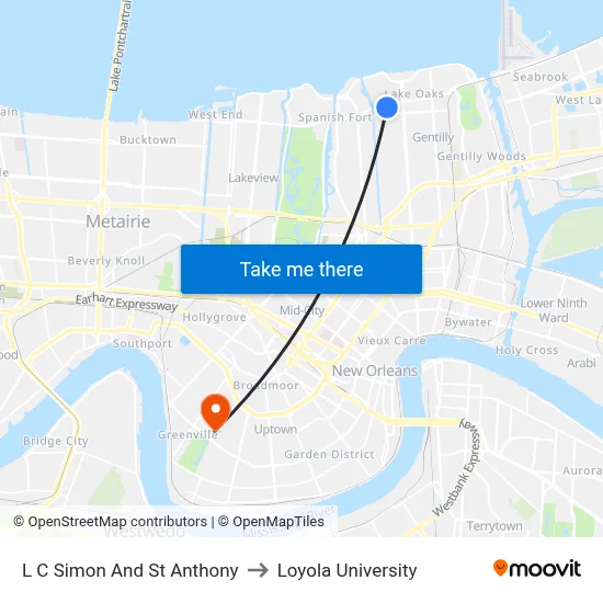 L C Simon And St Anthony to Loyola University map