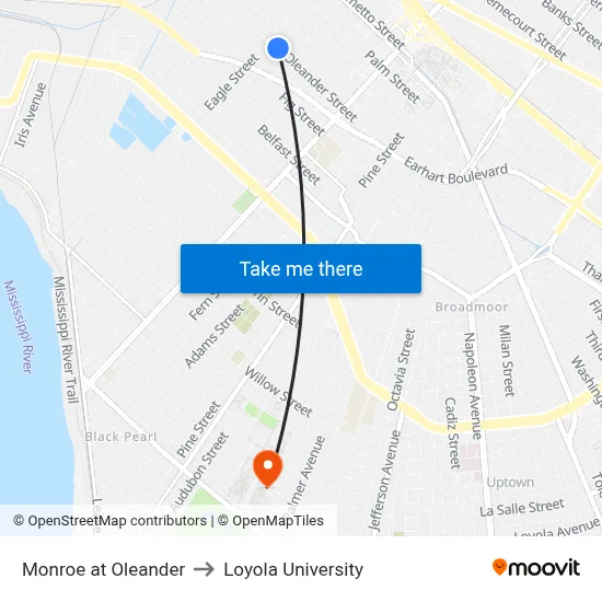 Monroe at Oleander to Loyola University map