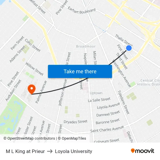 M L King at Prieur to Loyola University map